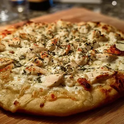 High Protein Roasted Garlic White Chicken Pizza