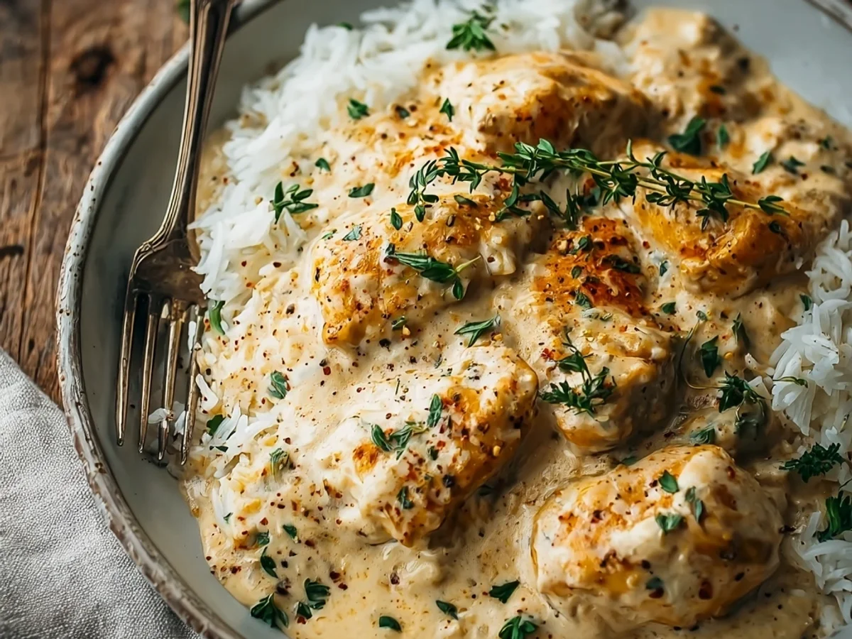 Homestyle Creamy Smothered Chicken and Rice - Featured Image