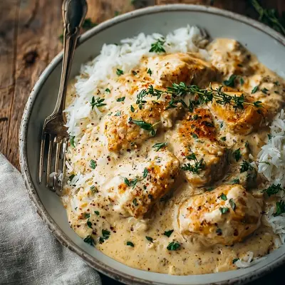 Homestyle Creamy Smothered Chicken and Rice
