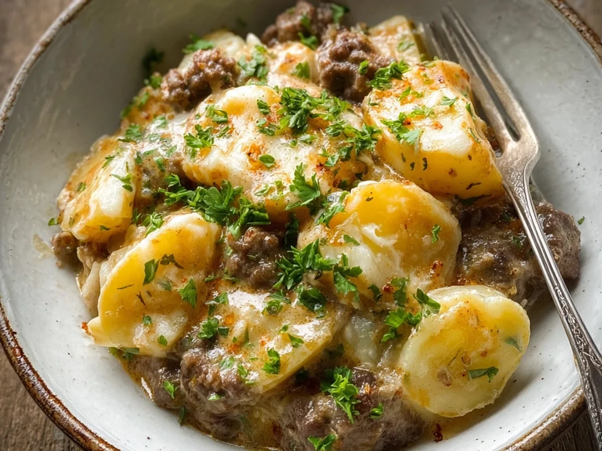 Homestyle Crockpot Hamburger Potato Casserole - Featured Image