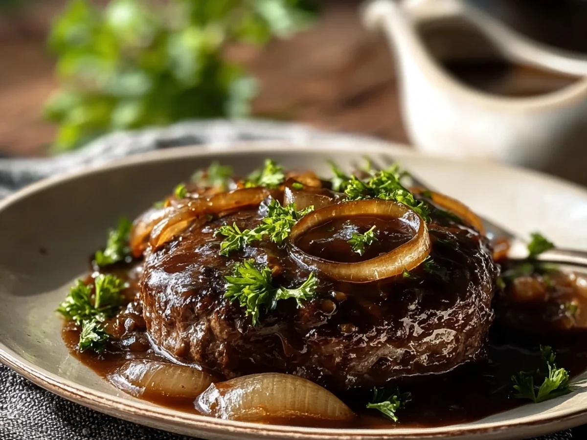 Homestyle Hamburger Steak with Onions & Gravy - Featured Image