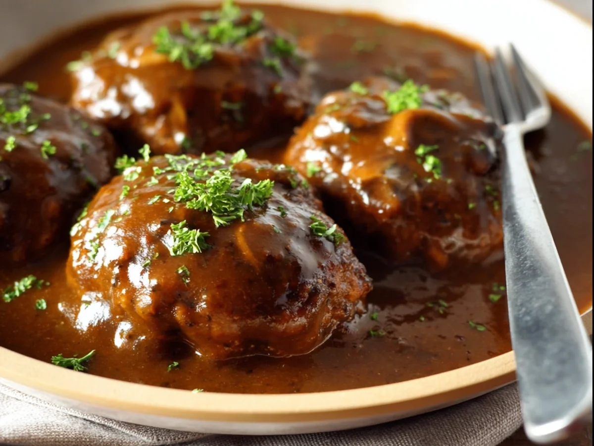 Homestyle Salisbury Steak Recipe with Rich Mushroom Gravy - Featured Image