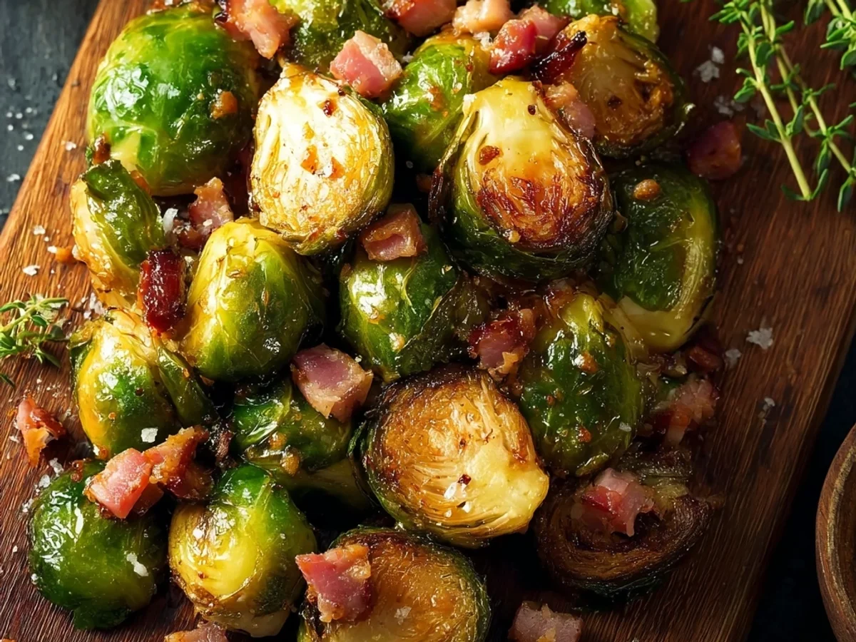 Honey Glazed Roasted Brussels Sprouts with Turkey Ham: Easy Side - Featured Image