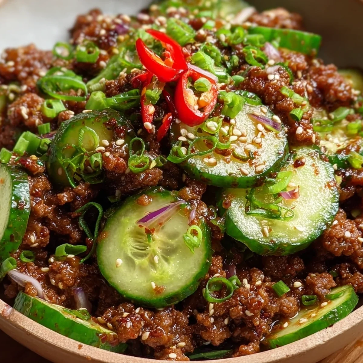 Keto Korean Ground Beef & Cucumber Salad