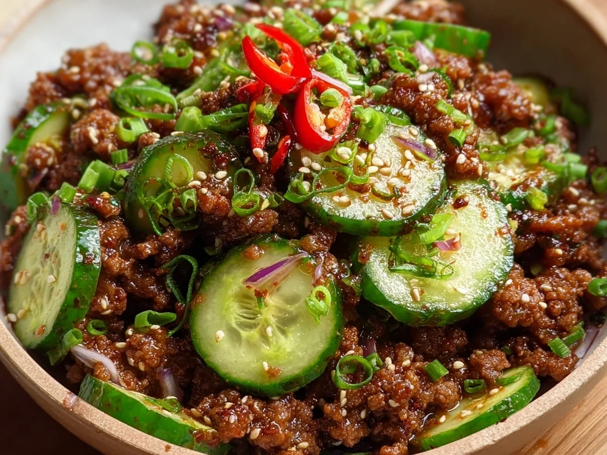 Keto Korean Ground Beef & Cucumber Salad - Featured Image