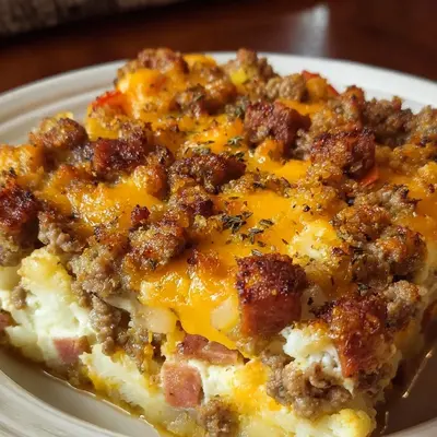 Low Carb Turkey Ham Cheeseburger Casserole