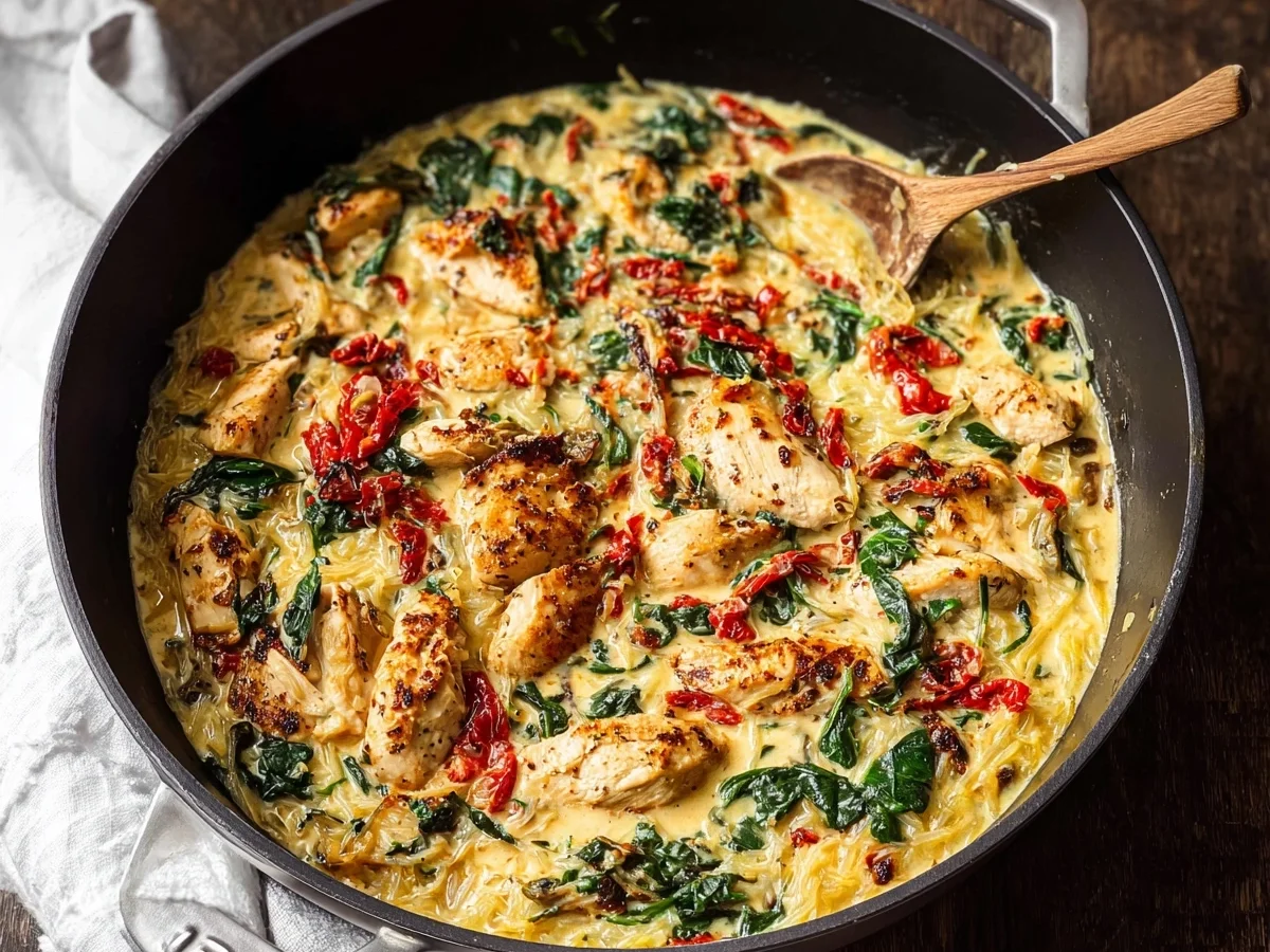 Low Carb Tuscan Chicken with Creamy Spaghetti Squash - Featured Image