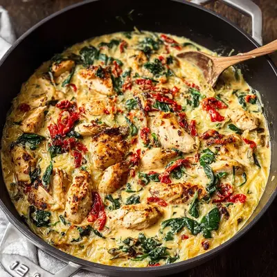 Low Carb Tuscan Chicken with Creamy Spaghetti Squash