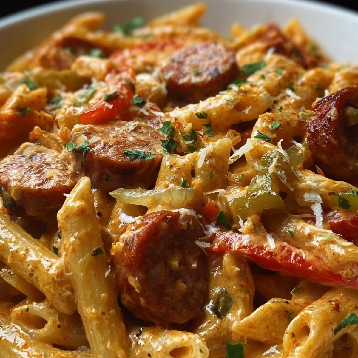 One-Pot Creamy Spicy Cajun Beef Sausage Pasta