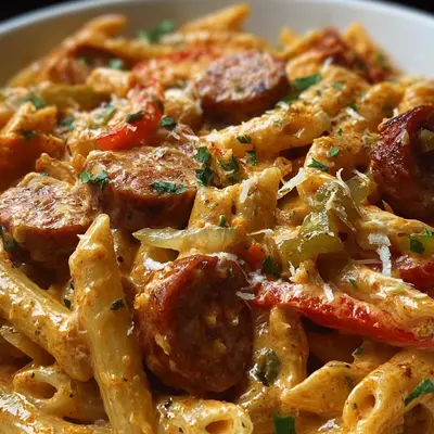 One-Pot Creamy Spicy Cajun Beef Sausage Pasta