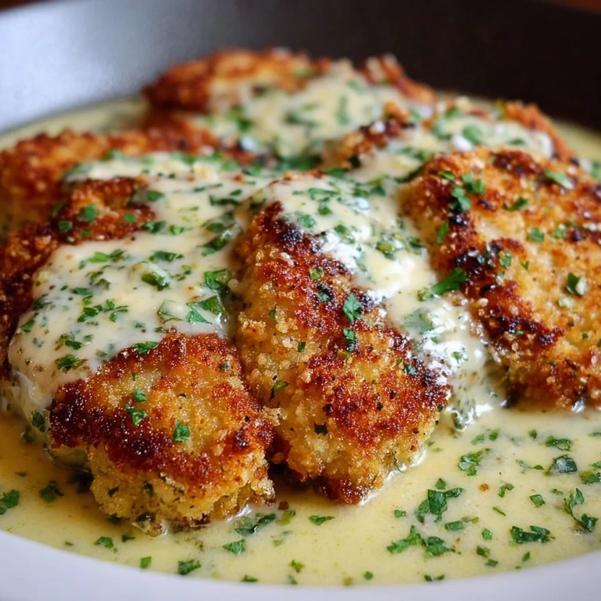 Parmesan Crusted Chicken with Creamy Garlic Sauce