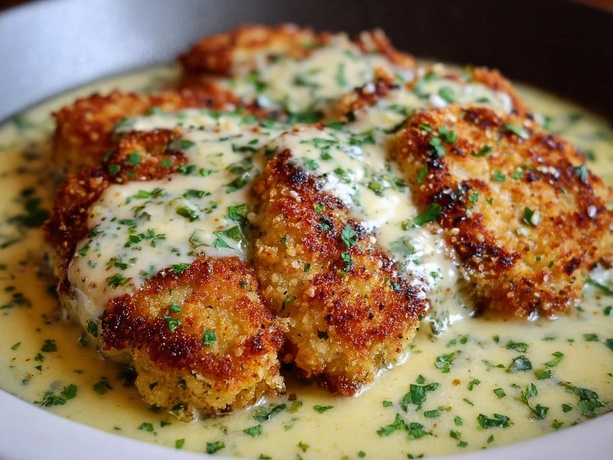Parmesan Crusted Chicken with Creamy Garlic Sauce - Featured Image
