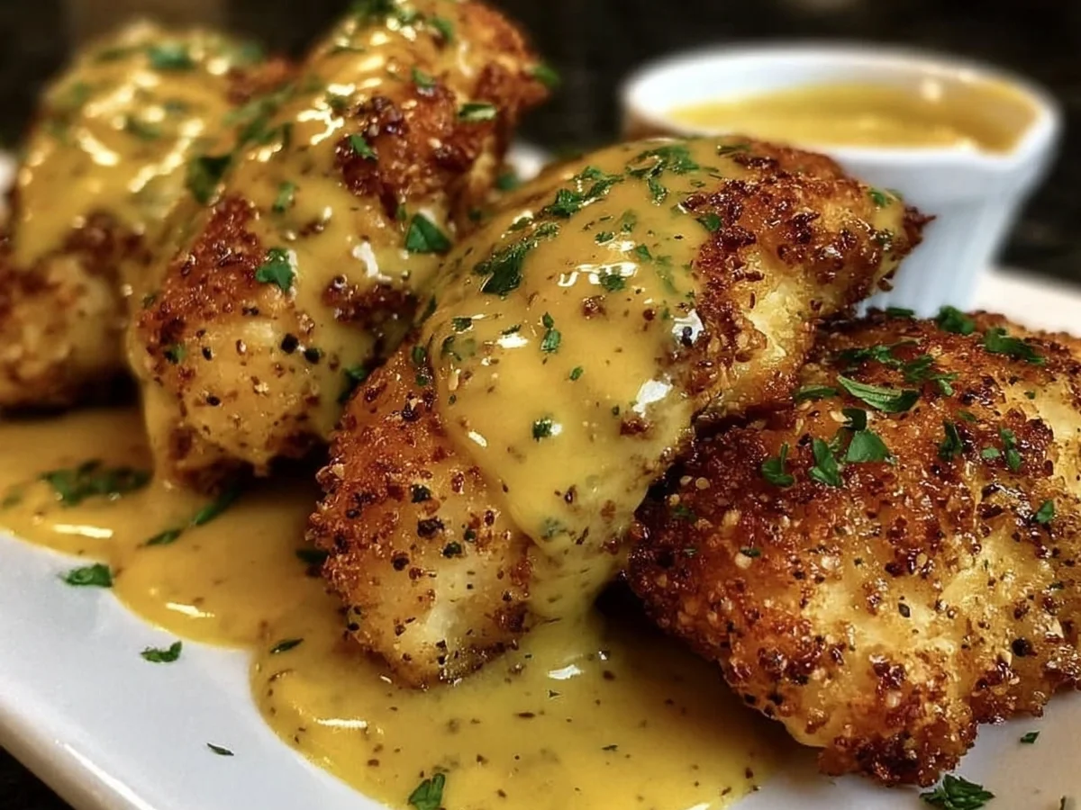 Pretzel Chicken with Tangy Mustard-Cheddar Sauce - Featured Image