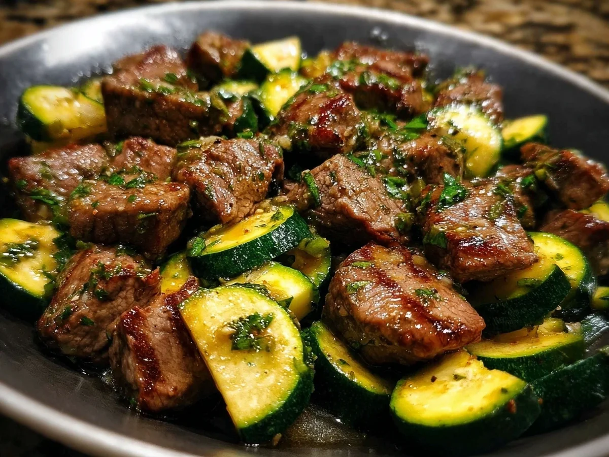 Quick Garlic Butter Steak Bites & Zucchini (Low Carb) - Featured Image