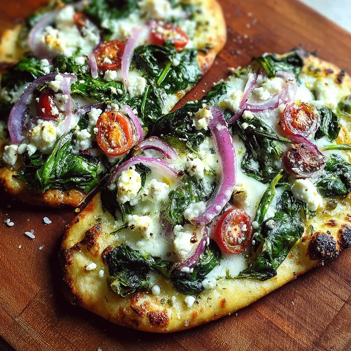 Quick Mediterranean Spinach Feta Flatbread Pizza