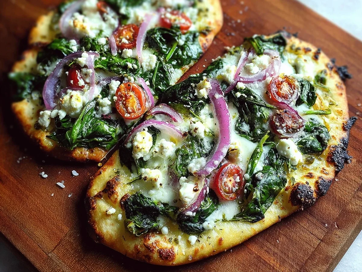 Quick Mediterranean Spinach Feta Flatbread Pizza - Featured Image