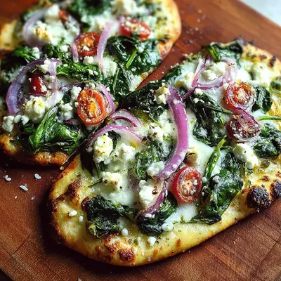 Quick Mediterranean Spinach Feta Flatbread Pizza