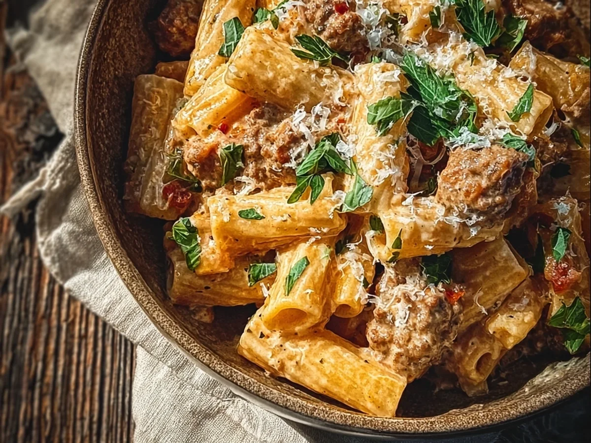 Rich Creamy Beef Sausage Rigatoni: Family Pasta Dish - Featured Image