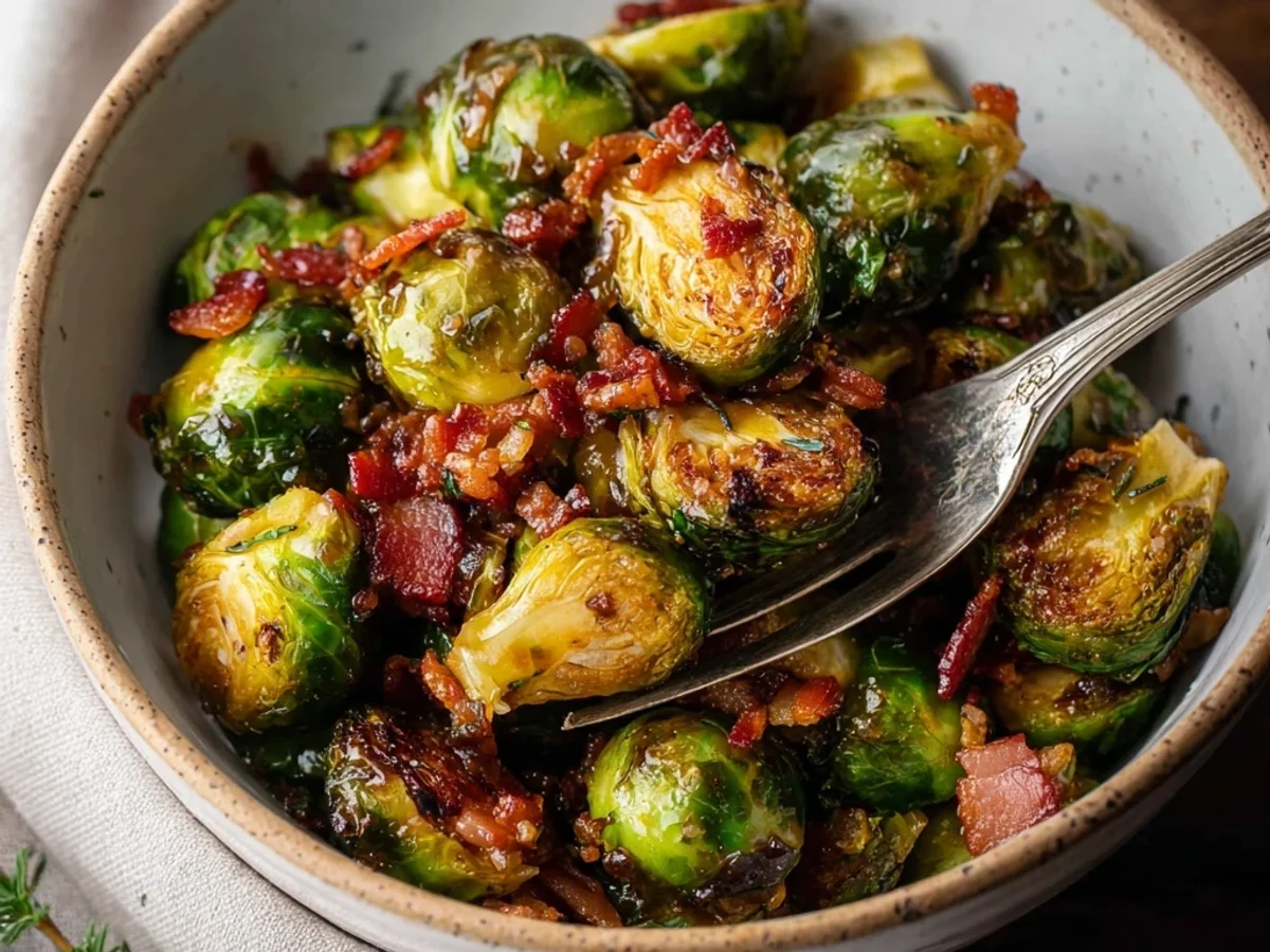 Roasted Brussels Sprouts with Turkey Ham & Balsamic - Featured Image