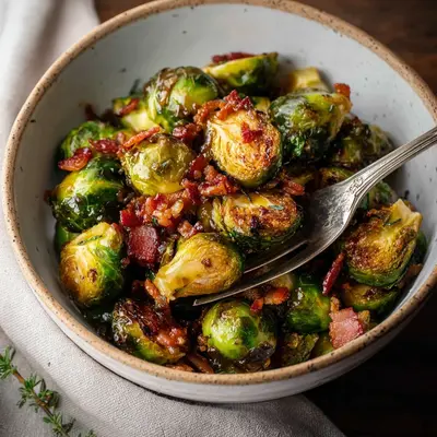 Roasted Brussels Sprouts with Turkey Ham & Balsamic