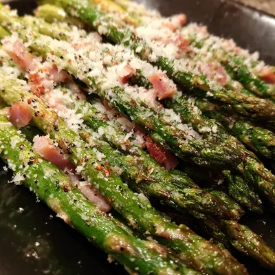 Roasted Parmesan Asparagus with Turkey Ham