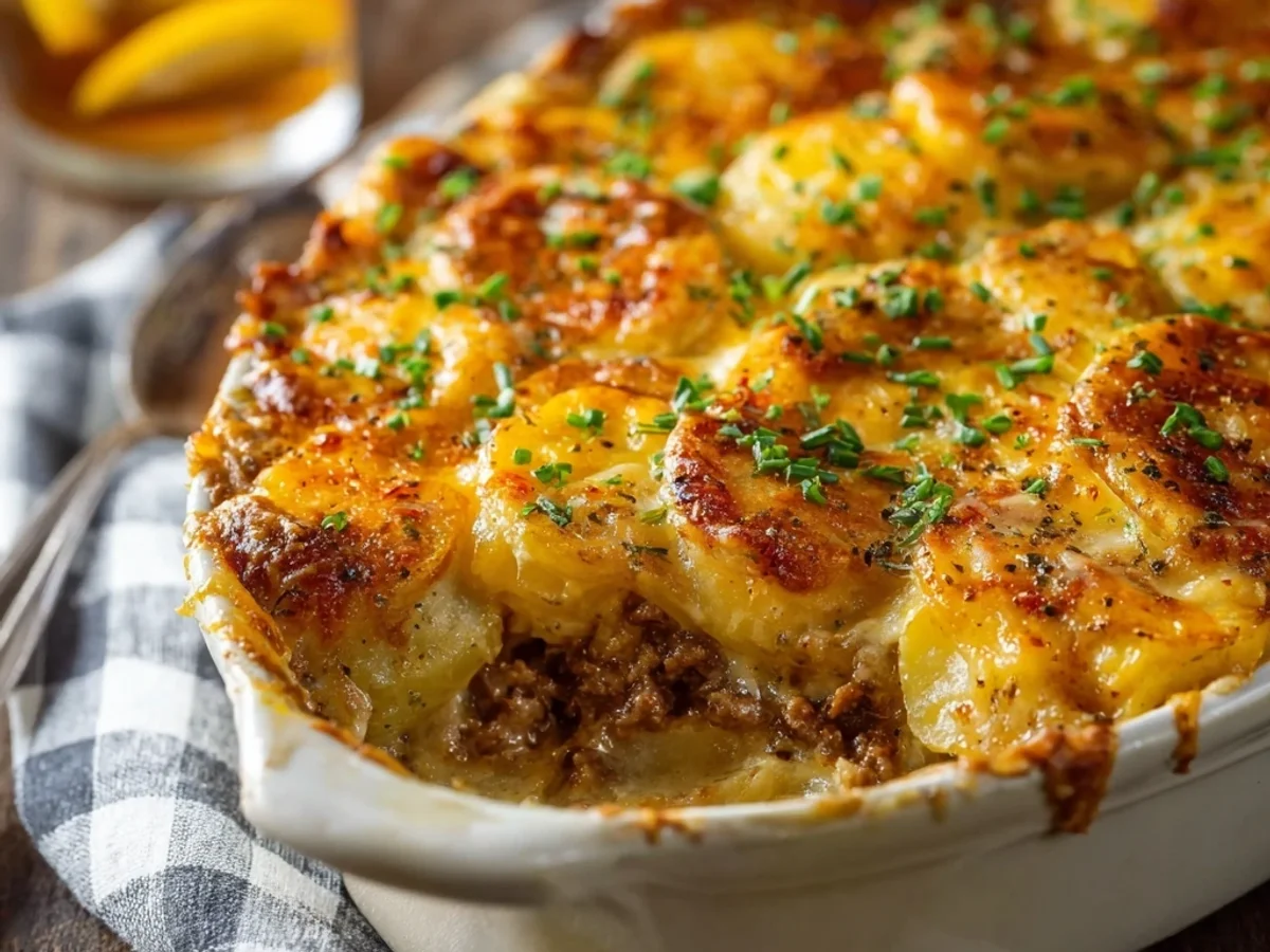 Rustic Cheesy Hamburger Potato Casserole - Featured Image