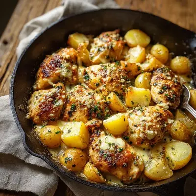 Rustic Garlic Parmesan Chicken and Potatoes Skillet