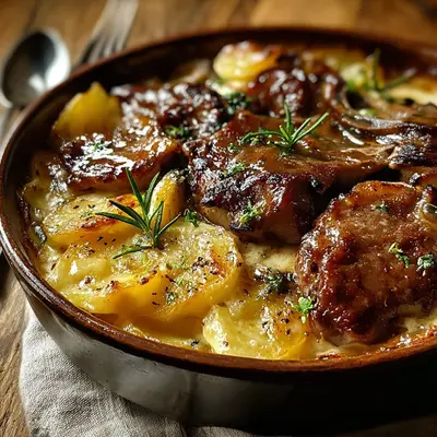 Rustic Smothered Lamb Chop Scalloped Potato Casserole