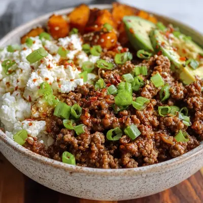 Savory Ground Beef Hot Honey Bowl: High Protein Meal Prep