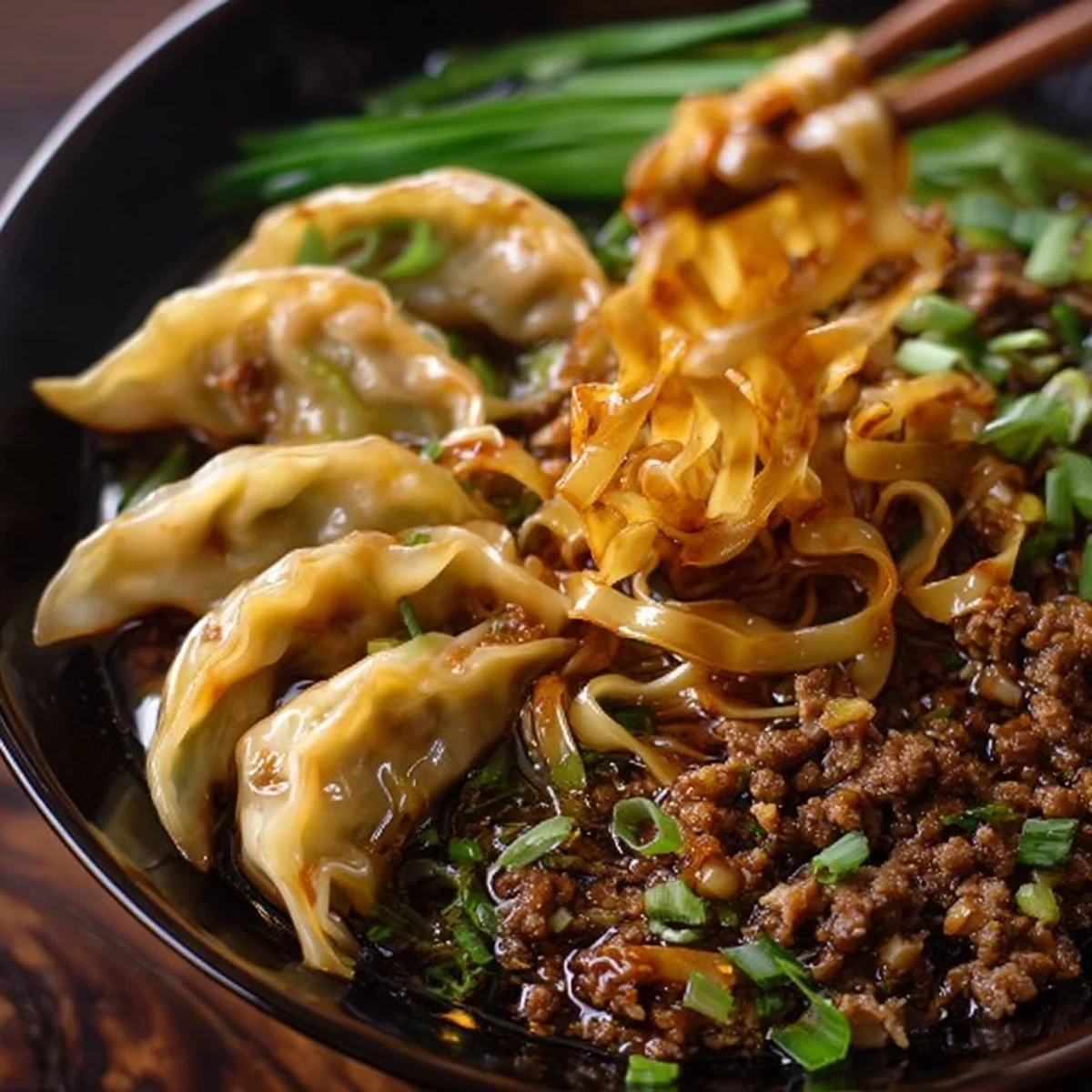 Savory Lamb Potsticker Noodle Bowl Quick & Flavorful