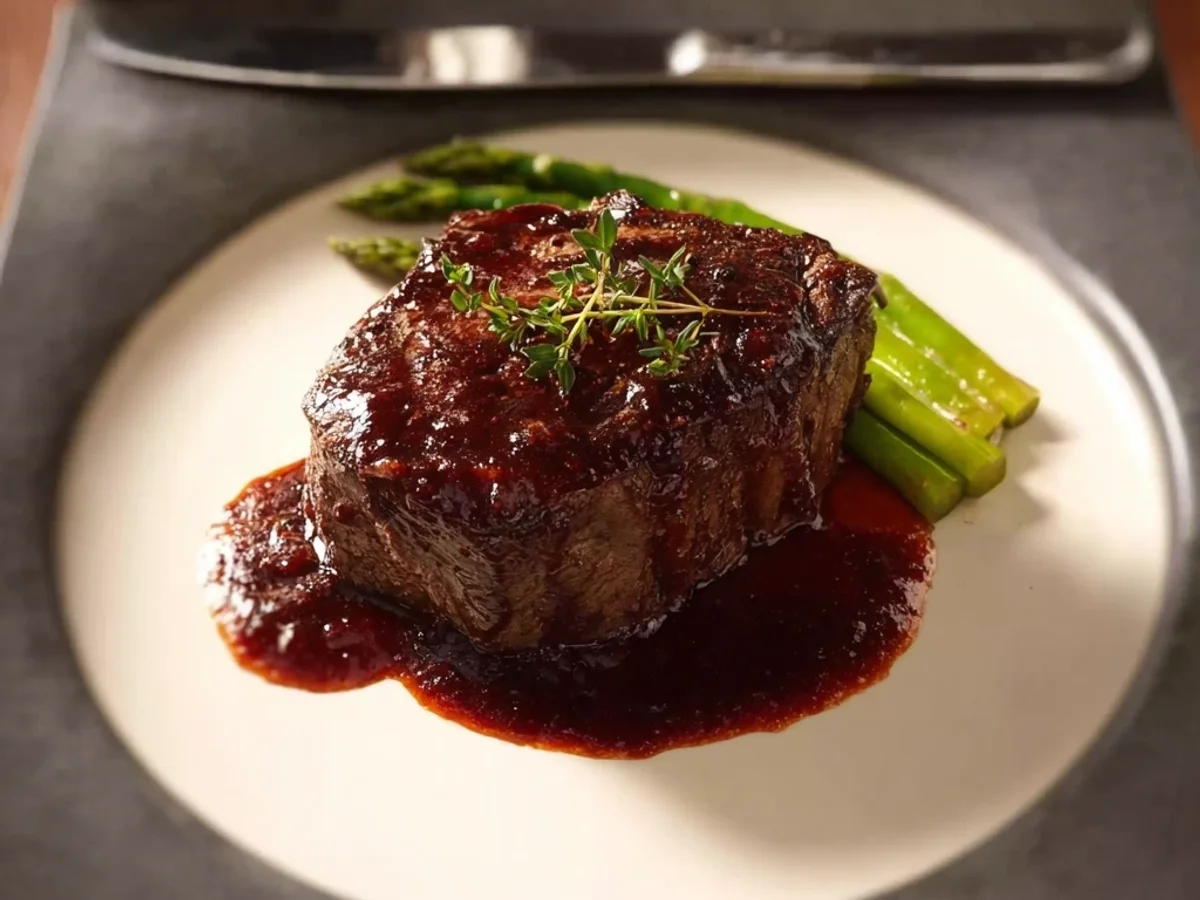 Seared Filet Mignon with Red Chicken Broth Sauce - Featured Image