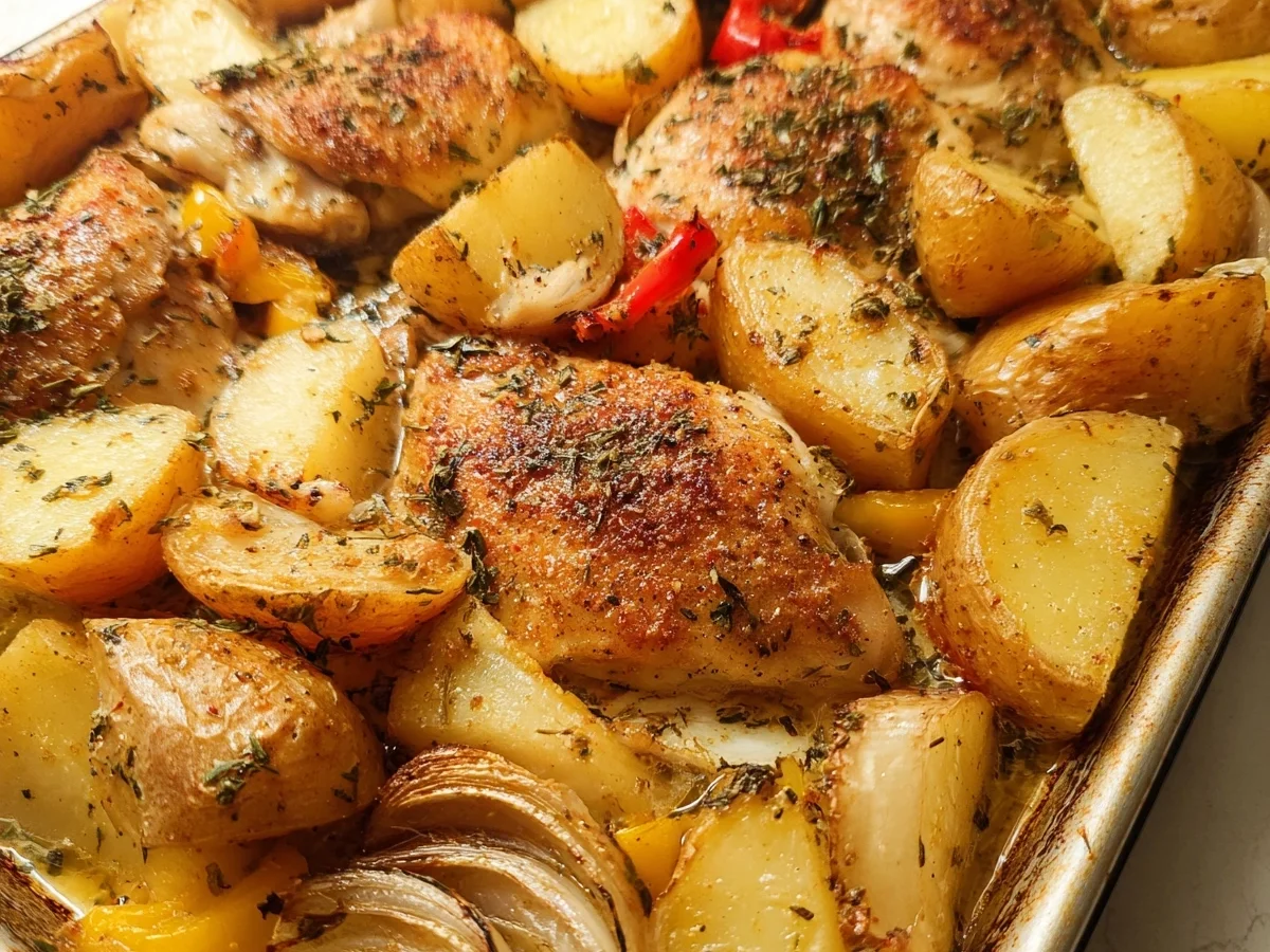 Sheet Pan Baked Chicken and Potatoes Recipe - Featured Image