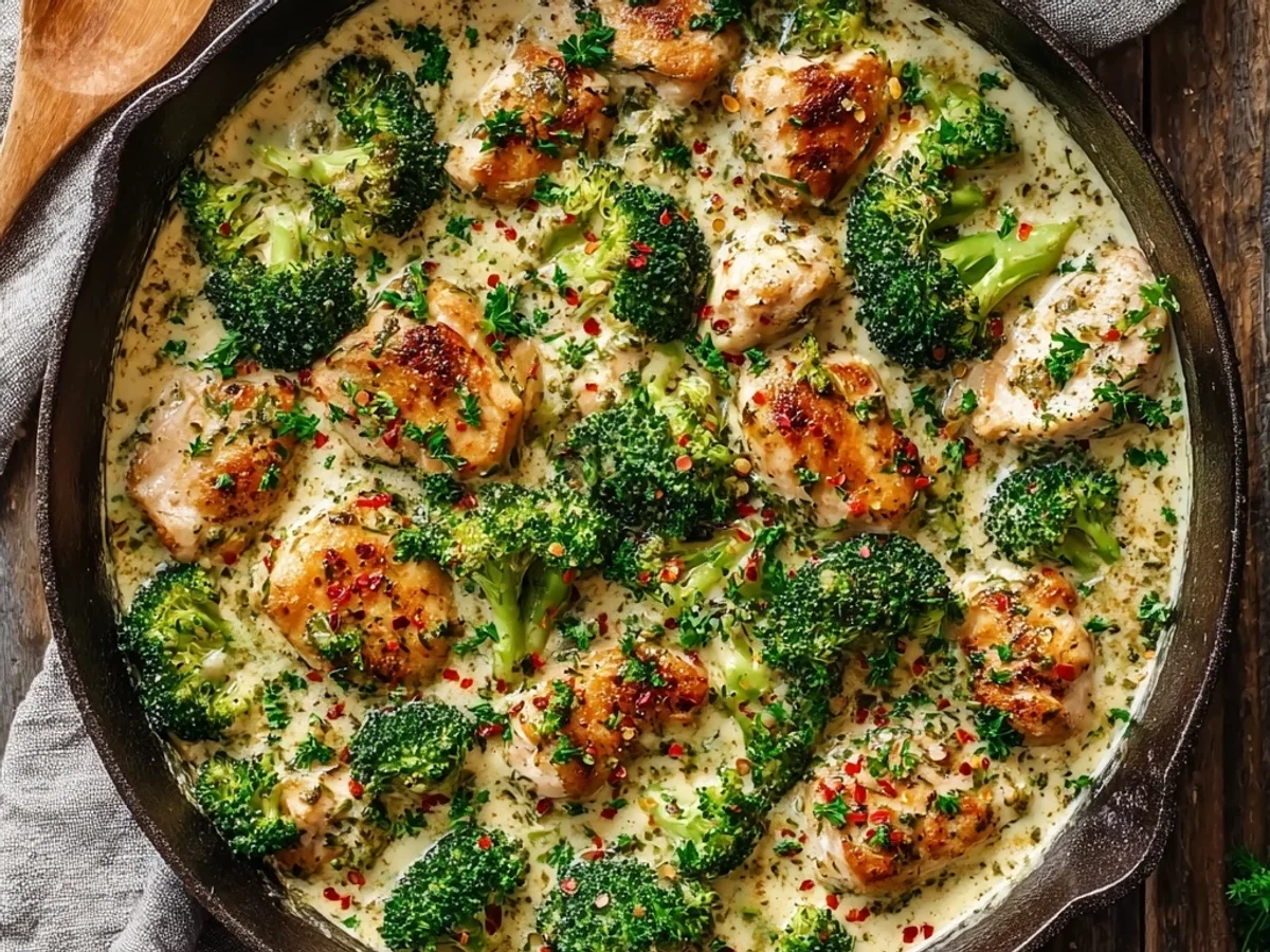 Simple Creamy Garlic Chicken & Broccoli Skillet - Featured Image
