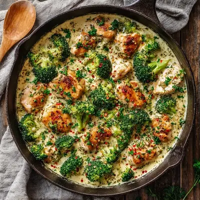 Simple Creamy Garlic Chicken & Broccoli Skillet