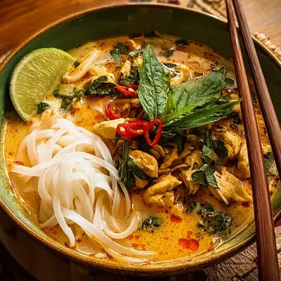 Simple Thai Coconut Chicken Noodle Soup