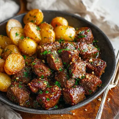 Skillet Garlic Steak Bites and Potatoes