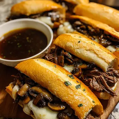 Slow Cooker French Dip Sandwiches with Garlic Mushrooms