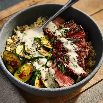 Smoky Grilled Steak Bowl with Creamy Zucchini