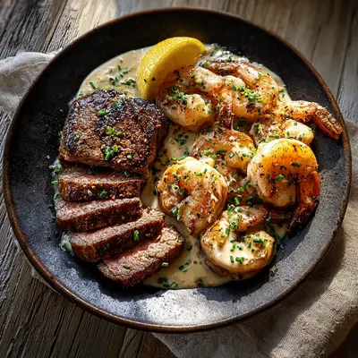Steak Creamy Garlic Shrimp: A Rich Dinner Experience