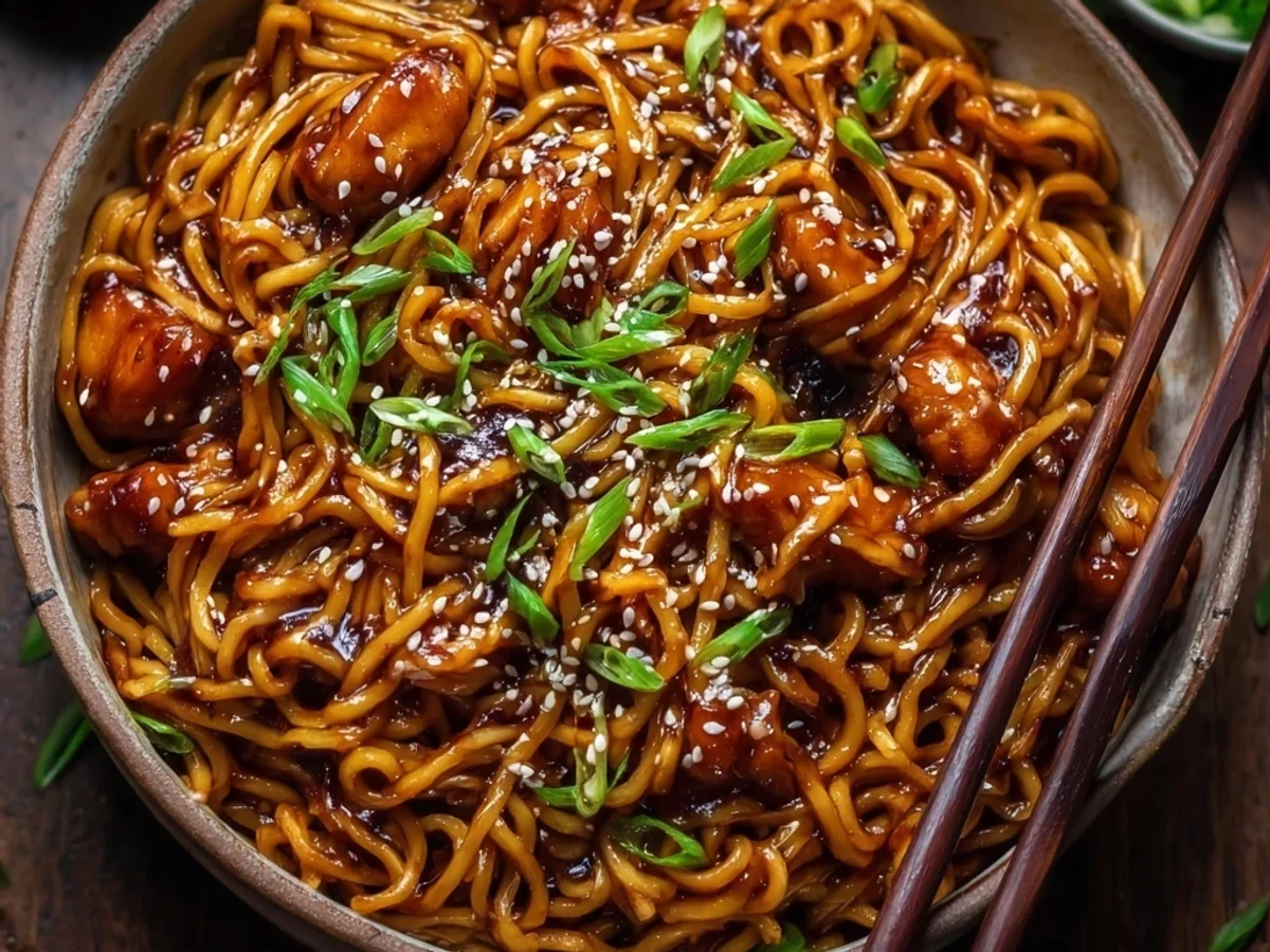 Sweet & Savory Sticky Garlic Chicken Noodles - Featured Image