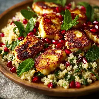 Tangy Halloumi Pomegranate Couscous Salad