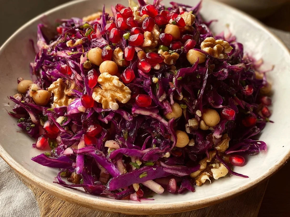 Tangy Red Cabbage Pomegranate Salad with Walnuts - Featured Image