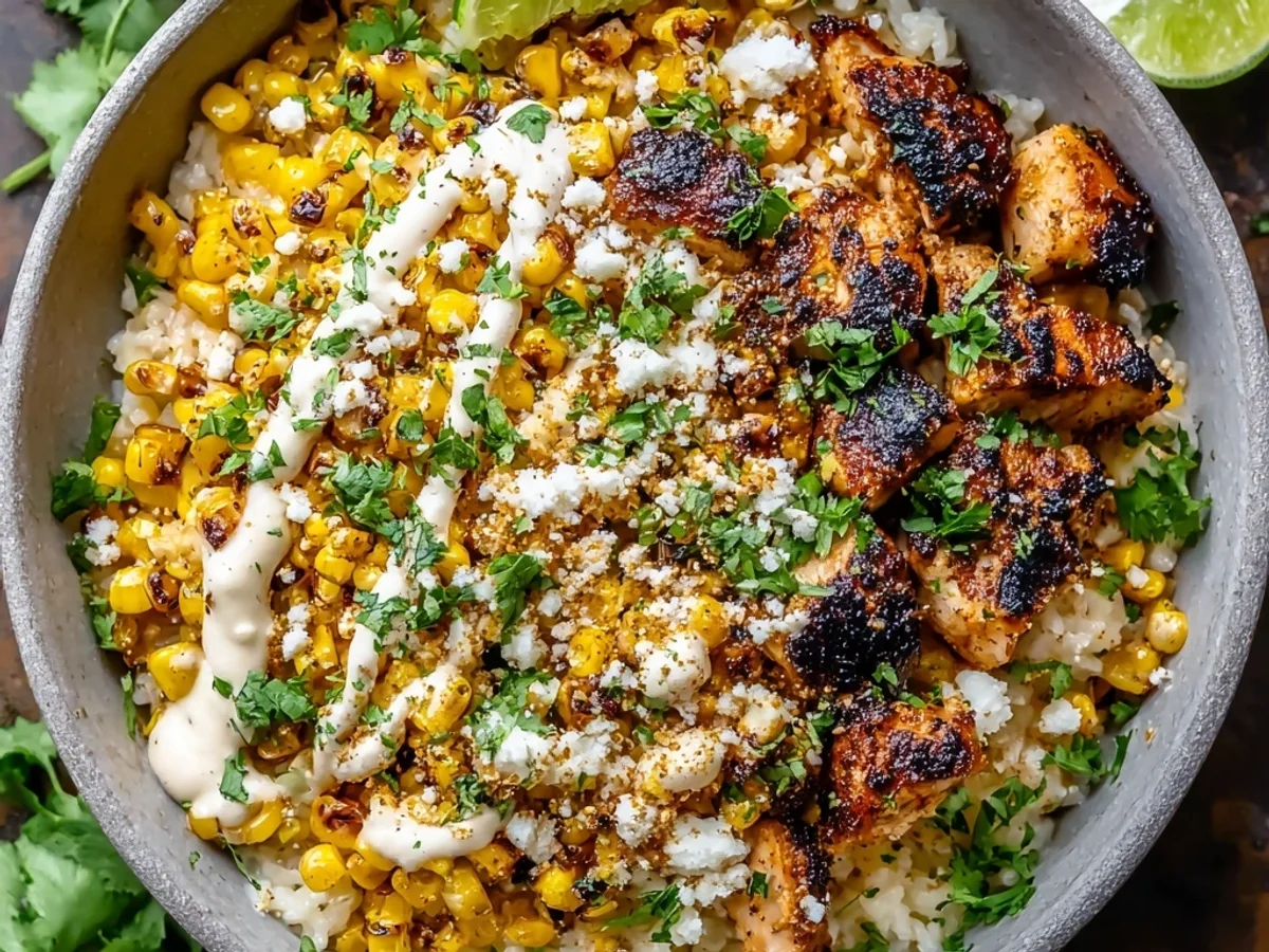 Tangy Street Corn Chicken Rice Bowl Recipe - Featured Image