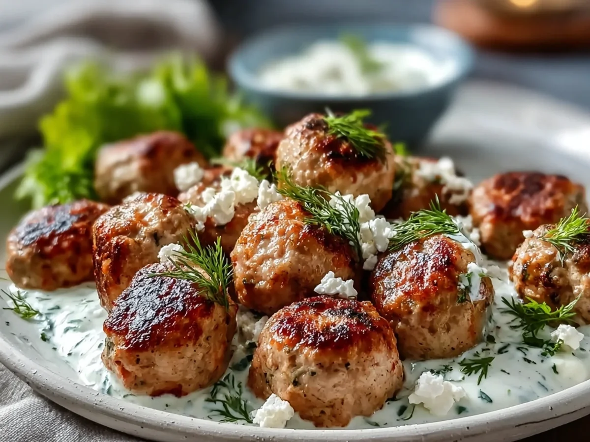 Tender Greek Turkey Meatballs with Tangy Tzatziki - Featured Image