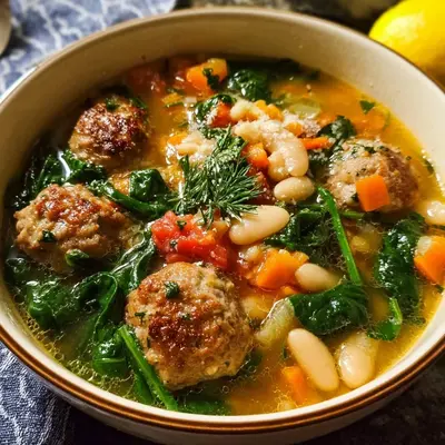 Tuscan White Bean Soup with Flavorful Meatballs
