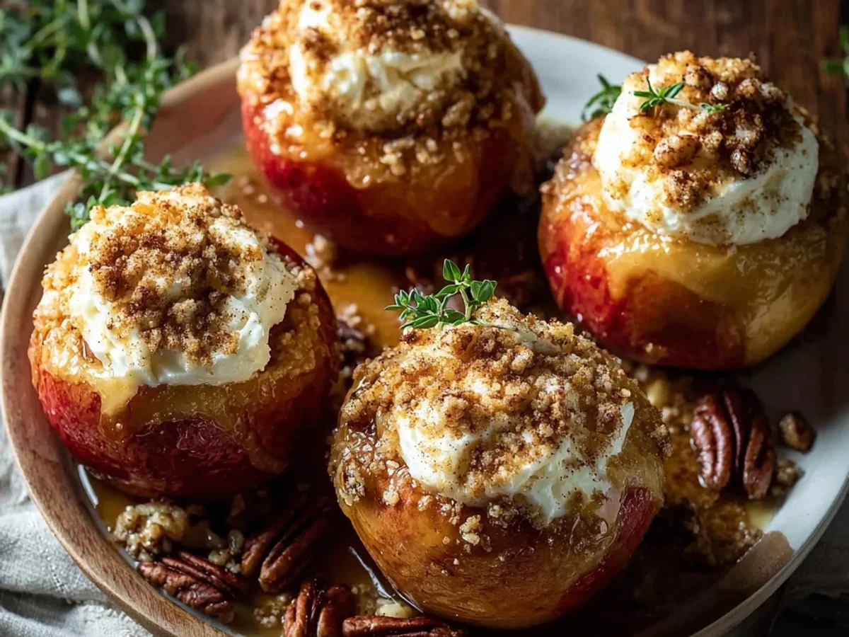 Warm Cheesecake Stuffed Baked Apples Dessert - Featured Image