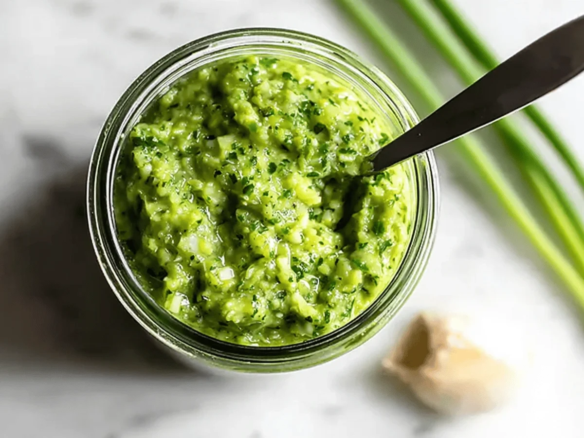 Zesty Lemon Garlic Scape Pesto Recipe - Featured Image